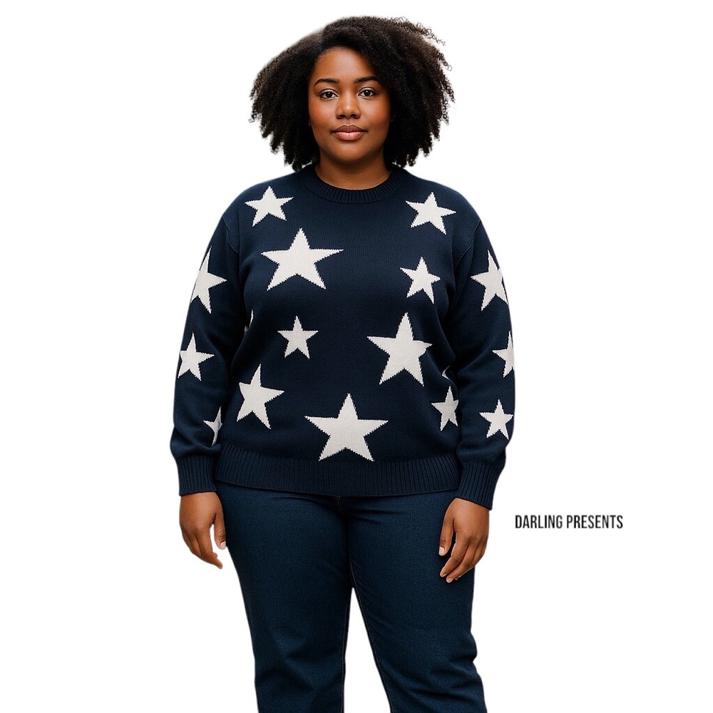 Zenana Star Crewneck Sweater Women Color Black & White Size L